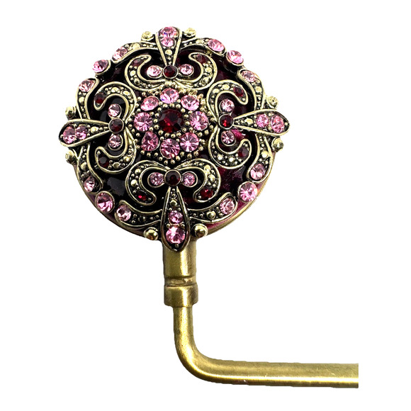 SPRING STREET PINK RHINESTONE PURSE HOOK HANDBAG HANGER TABLE HOLDER GOLD - Picture 2 of 4